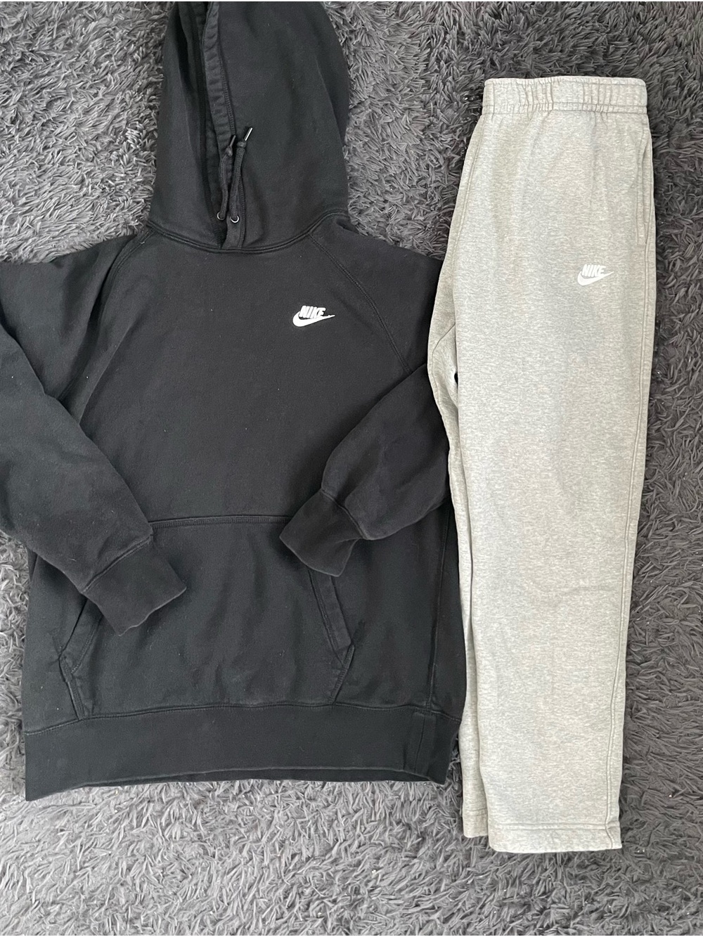 Men Size Large Nike Hoodie Sweatshirt Fleece Sweatpants Black Gray Set